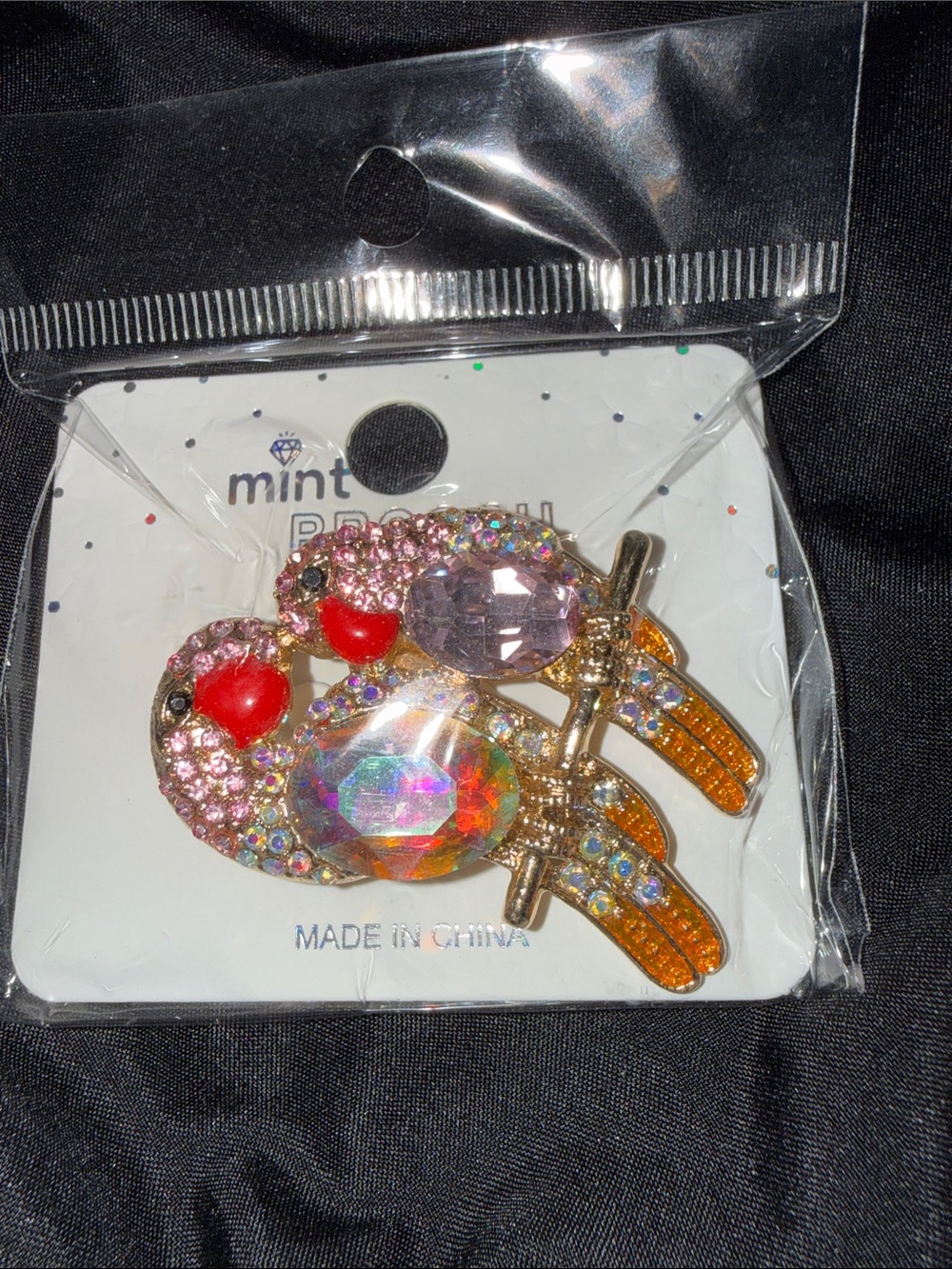 Mint Pink and Multicolor Crystal Bird Clip with Red Accent